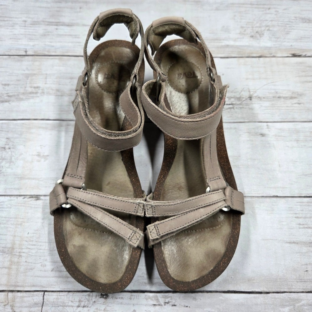 Teva Wedge Sandals Women 8 Taupe‎ Leather 1015119 Adjustable Straps Cork